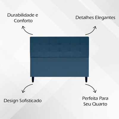 Cabeceira Cama Ivy Para Cama Queen 160 Cm Suede Azul-marinho, Suede