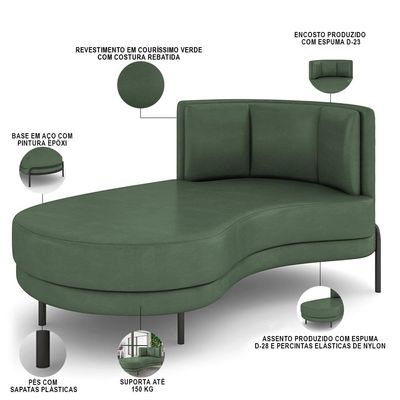 Sofá Chaise Longue Sala de Estar Living Lucca Esquerdo D02 Couríssimo Verde B-89 - Lyam Decor