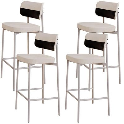 Kit 04 Banquetas Alta Bar Cozinha Sala De Jantar Aço Branco Kaira C01 Linho Palha Courino Preto - Lyam Decor