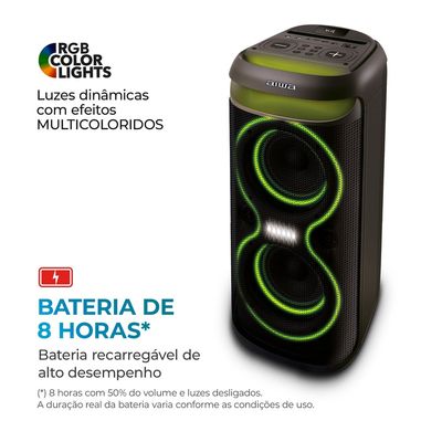 Caixa de Som PartyBox AIWA PB-08 Bluetooth 8H RGB USB TWS Preto BIV