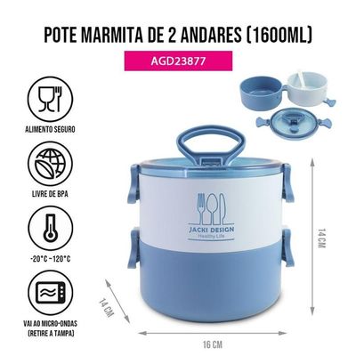 Conjunto Da Linha Joy Com Bolsa Térmica, Porta Talher, Pote De Marmita 2 Andares E Garrafa 430ml Azul