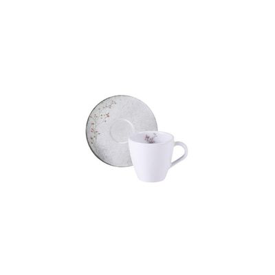 Conjunto Xícara E Pires De Chá Tramontina Floralis Em Porcelana Decorada 200 Ml 2 Peças