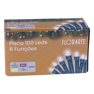 Pisca Led DeA 100 Lâmpadas Luz Quente 8 Funções com Fio verde 220V 8m
