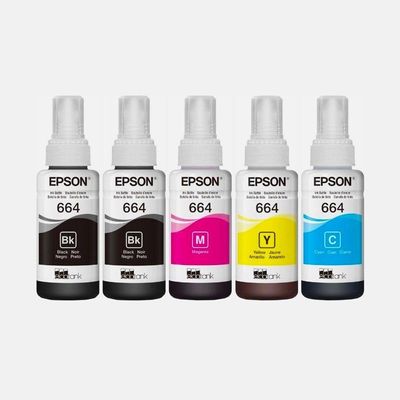 Kit 5x Tinta Epson Original T664 2x Pretos 3x Coloridos 664 L395 L380 L375 L220 L455 - Refil