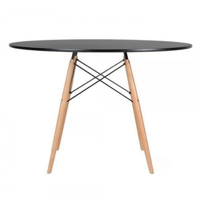 Conjunto De Mesa De Jantar Eames Eiffel Redonda 100cm Tampo De Madeira Preto Com 4 Cadeiras Brancas