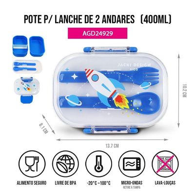 Pote P/ Lanche De 2 Andares Infantil 400ml Jacki Design Piccolino Azul