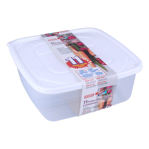 Conjunto de Potes São Bernardo Multiclick em Plástico Quadrado com 11 Peças - Item Sortido Conjunto de Potes São Bernardo Multiclick em Plástico Quadrado com 11 Peças - Item Sortido