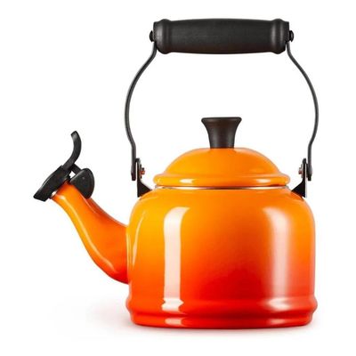 KIT LE CREUSET AÇUCAREIRO POTE DE MANTEIGA 2 CANECAS BISTRÔ 400ML E CHALEIRA DEMI 1L LARANJA