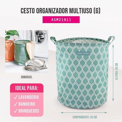 Cesto Para Roupa Suja/ Brinquedos Tecido (g) - Linha Loft Pink