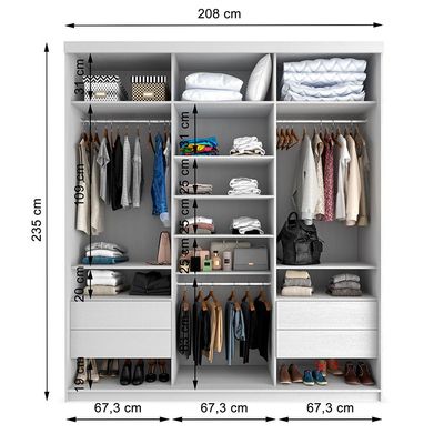 Guarda-Roupa Casal com 1 Espelho Lugano 3 PT 4 GV Branco