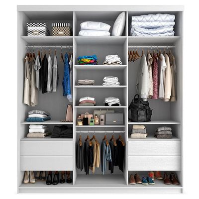 Guarda-Roupa Casal com 1 Espelho Lugano 3 PT 4 GV Branco