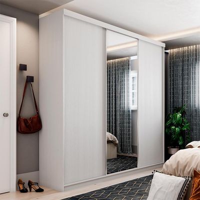 Guarda-Roupa Casal com 1 Espelho Lugano 3 PT 4 GV Branco