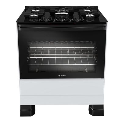 Fogão a Gás 5 Bocas Mueller, Bivolt, Mesa de Vidro MFV5BF Branco / Bivolt