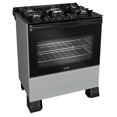 Fogão a Gás 5 Bocas Mueller, Mesa de Vidro - MFV5BF Titanio / Bivolt