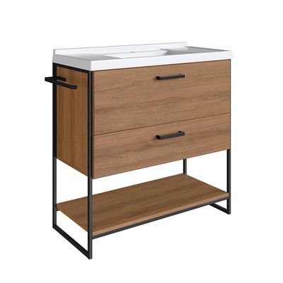 Conjunto de Gabinete de Banheiro com Lavatório Stela 1 PT e 1 GV e Espelheira Angel 1 PT Preto e Mel