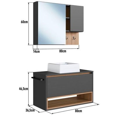 Conjunto Armario E Gabinete 80cm Com Cuba Mel Grafite Proddy Mel Grafite