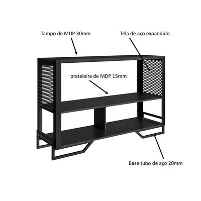 Conjunto para Sala de Estar Paricel com Rack 1 GV, Aparador, Estante 40cm e Estante 77cm Preto