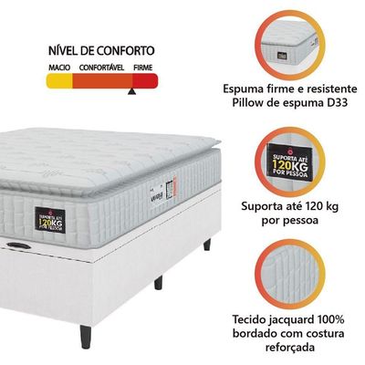 Cama Box Baú Casal Colchão Espuma D33 Pillow Top Van Gogh 138x188x65cm Branco Hellen