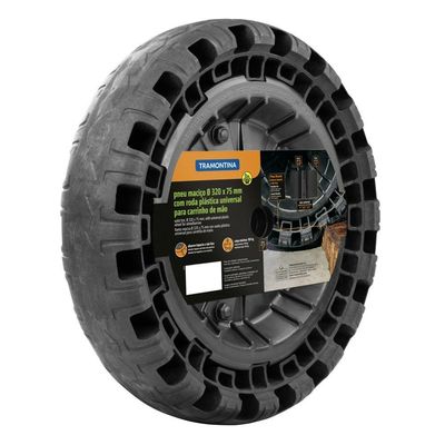 Pneu Maciço ø 320 X 75 Mm Tramontina Com Roda Plástica Universal Para Carrinho De Mão