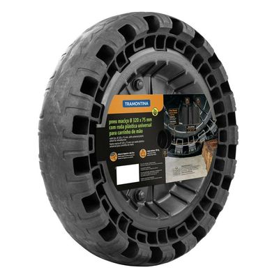Pneu Maciço ø 320 X 75 Mm Tramontina Com Roda Plástica Universal Para Carrinho De Mão