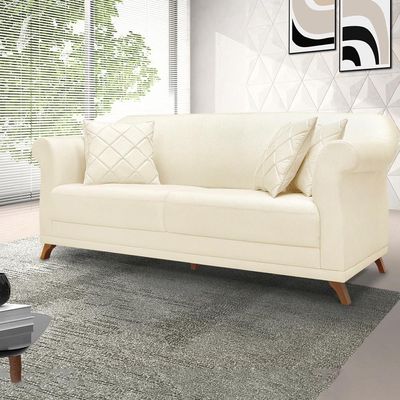 Sofa 2 Lugares Retro Polo 160cm Com Almofada Linho Perola Ezz Perola