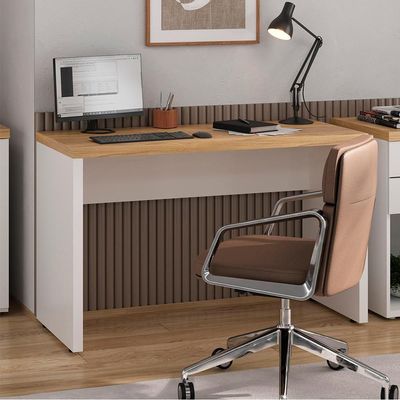 Mesa Escritorio Tampo Tamburato 120cm Olmo Branco Tok Arty Olmo Branco