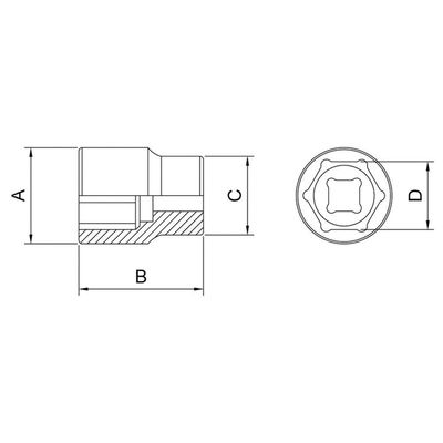 Soquete Sextavado Aço Cromo Vanádio 12mm - Encaixe 3/8 Tramontina Pro Tramontina