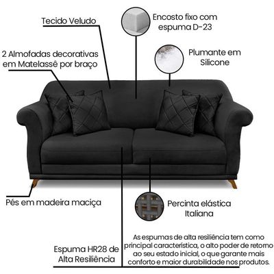 Sofa 3 Lugares Retro Polo 200cm Com Almofada Veludo 2237 Ezz 2237