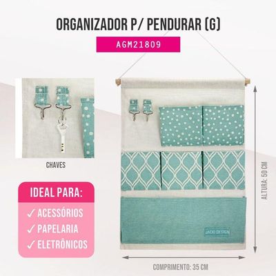 Organizador Porta Trecos P- Pendurar C- 6 Bolsos - Linha Loft Turquesa