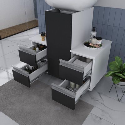Gabinete Banheiro Coluna Para Encaixe Branco Preto