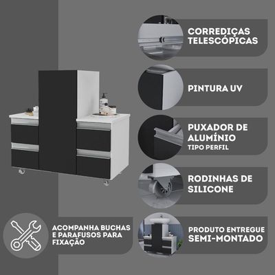 Gabinete Banheiro Coluna Para Encaixe Branco Preto