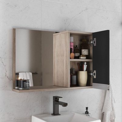 Conjunto Gabinete Banheiro Virtus 60cm - Gabinete + Cuba + Espelheira Madeirado Preto