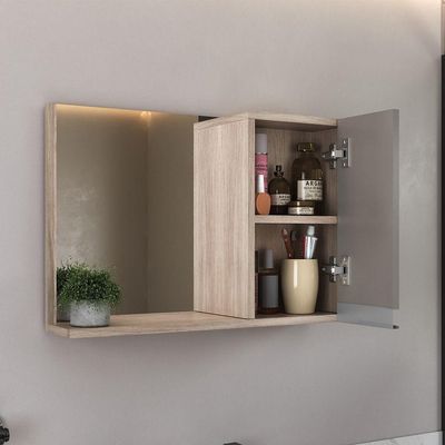 Conjunto Gabinete Banheiro Fox 60cm (gabinete + Cuba + Espelheira) Madeirado Cinza