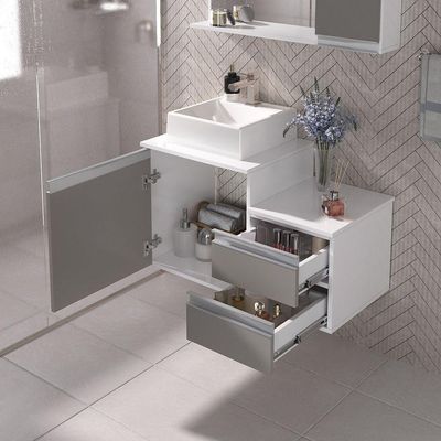 Conjunto Gabinete Banheiro Cross 80 (gabinete+espelheira+cuba) Branco Cinza