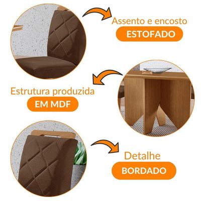 Mesa Evora 120 Mdf Canto Copo E Com 4 Cadeiras Melissa Veludo Marrom-naturalle-naturalle