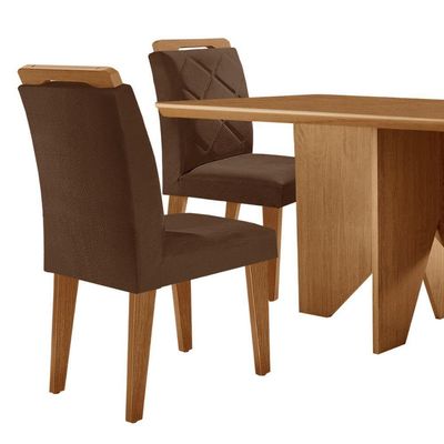 Mesa Evora 120 Mdf Canto Copo E Com 4 Cadeiras Melissa Veludo Marrom-naturalle-naturalle