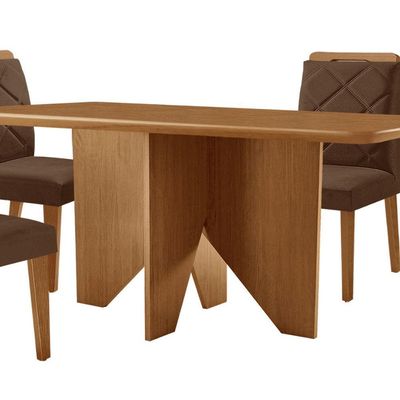 Mesa Evora 120 Mdf Canto Copo E Com 4 Cadeiras Melissa Veludo Marrom-naturalle-naturalle