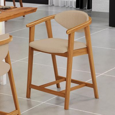 Banqueta Baixa Para Cozinha Sala de Jantar Bancada Cecília L02 Linho Bege Escuro - Lyam Decor