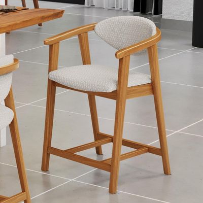 Banqueta Baixa Para Cozinha Sala de Jantar Bancada Cecília L02 Bouclê Cru - Lyam Decor