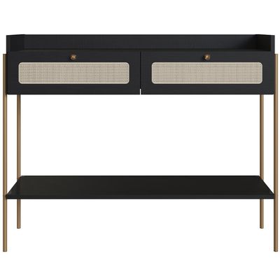 Aparador Para Sala de Estar 2 Gavetas Industrial Indy A03 Nero Dourado - Lyam Decor