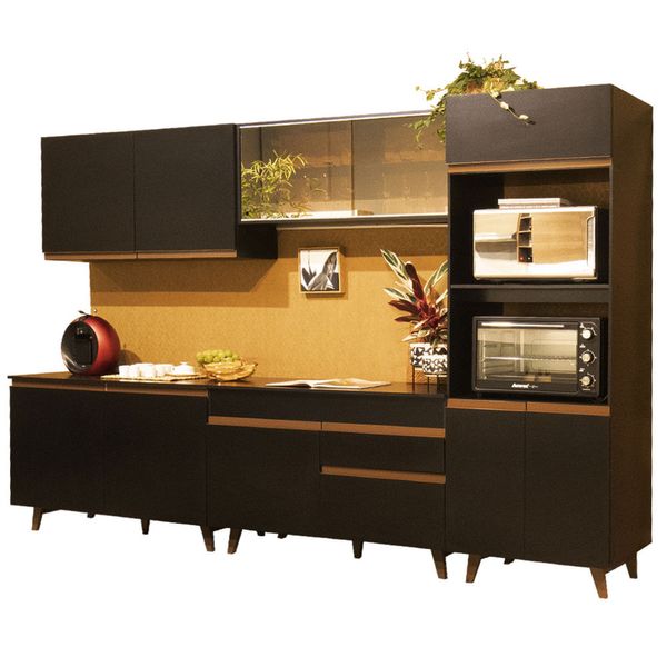 Cozinha Completa Madesa Reims XC310001 com Armário e Balcão Preto Cor:Preto