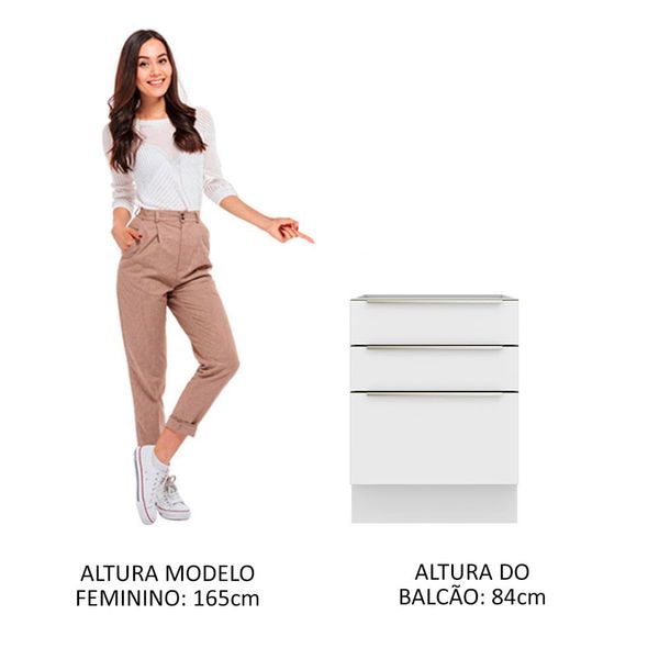 Balcão Madesa Lux 60 cm 3 Gavetas (Sem Tampo) Branco/Branco Veludo Cor:Branco/Branco Veludo