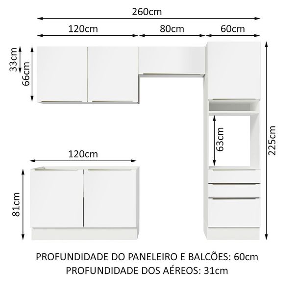 Cozinha Completa Madesa Lux 260005 com Armário e Balcão Branco/Branco Veludo Cor:Branco Branco Veludo
