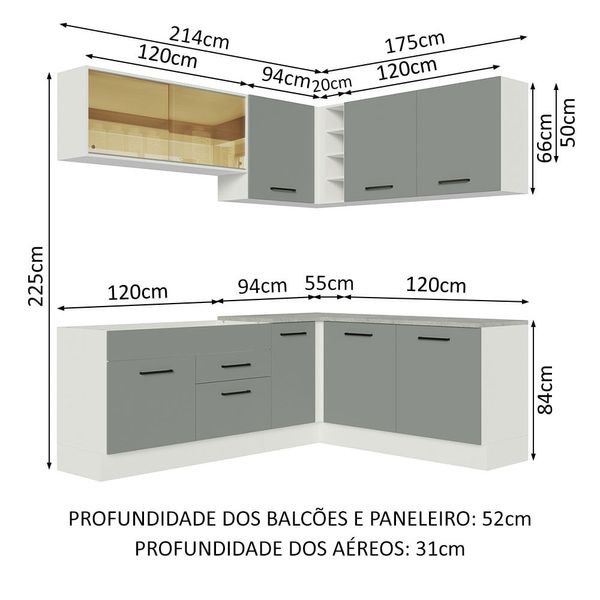 Cozinha Completa de Canto Madesa Agata 389001 com Armário e Balcão (Sem Tampo e Pia) Branco/Cinza Cor:Branco Cinza