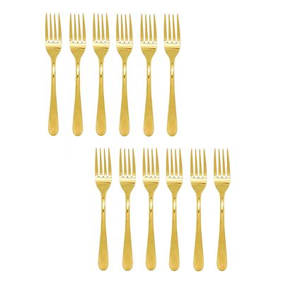 Garfo de Mesa Dourado Talheres Aço Inox Jogo 12un