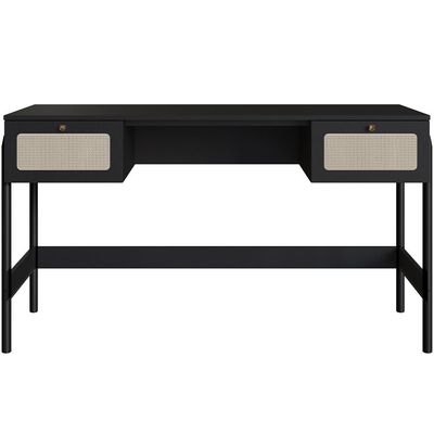 Mesa Escrivaninha Home Office 2 Gavetas Pés Madeira Moss A03 Nero Preto - Lyam Decor