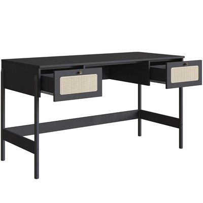 Mesa Escrivaninha Home Office 2 Gavetas Pés Madeira Moss A03 Nero Preto - Lyam Decor