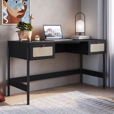 Mesa Escrivaninha Home Office 2 Gavetas Pés Madeira Moss A03 Nero Preto - Lyam Decor
