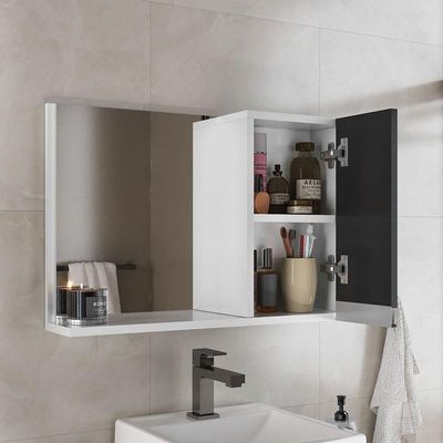 Conjunto Gabinete Banheiro Virtus 60cm - Gabinete + Cuba + Espelheira Branco Preto