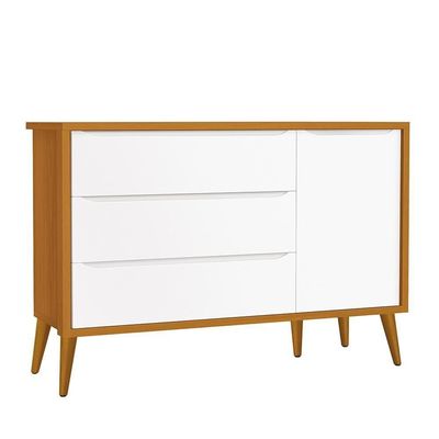 Cômoda Infantil 1 Porta E 3 Gavetas Theo Retrô Branco Savana Com Pés Amadeirado Reller Móveis Branco Savana